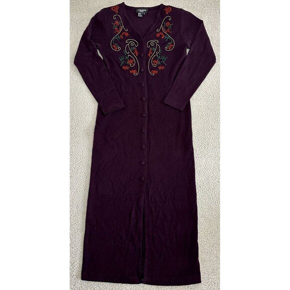 Saint Tropez West Embroidered Burgundy Duster Cardigan Sweater Maxi - Picture 1 of 16